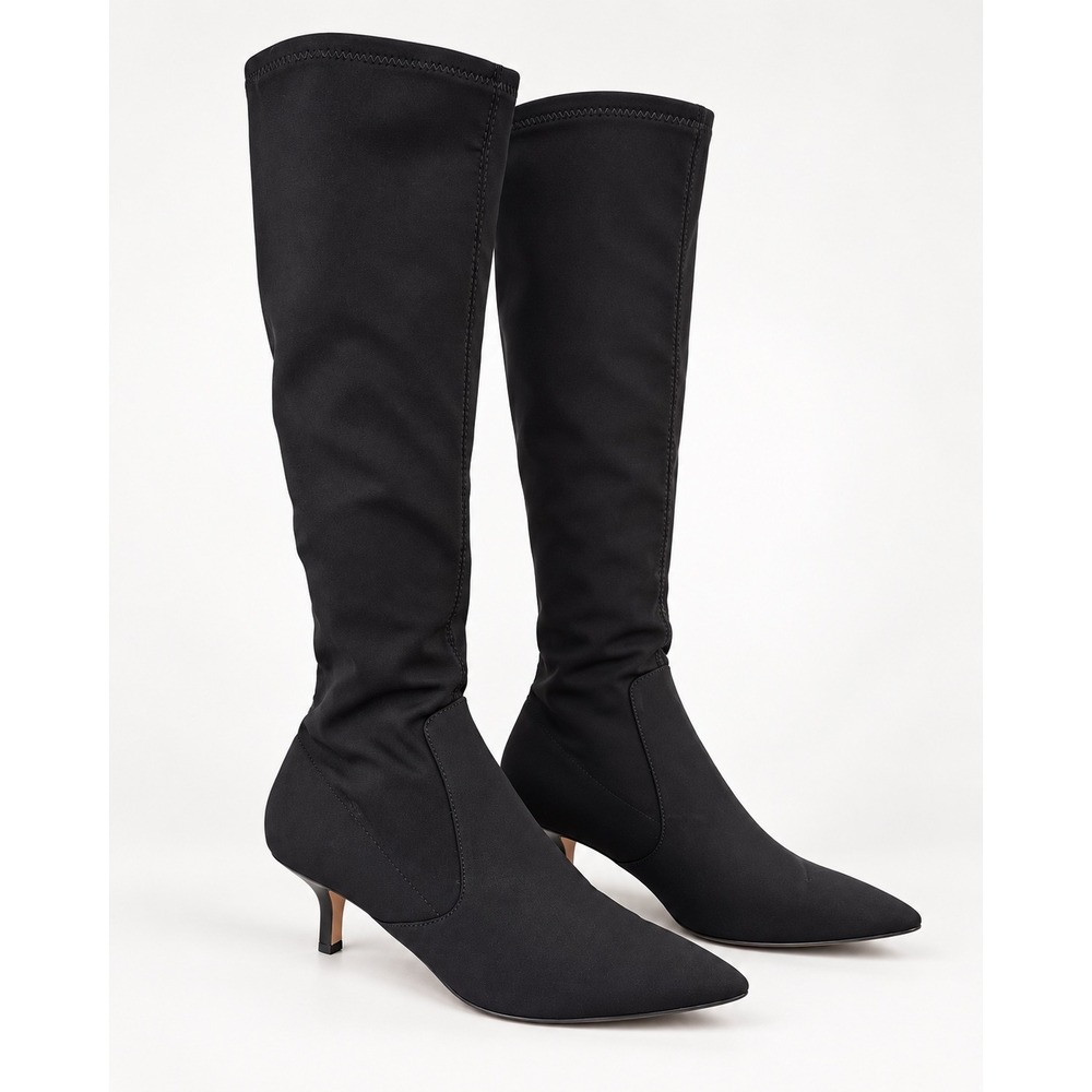 Donald J Pliner Georgi Black Stretch Fabric Kitten Heel Pointed Toe Boots 7.5 M